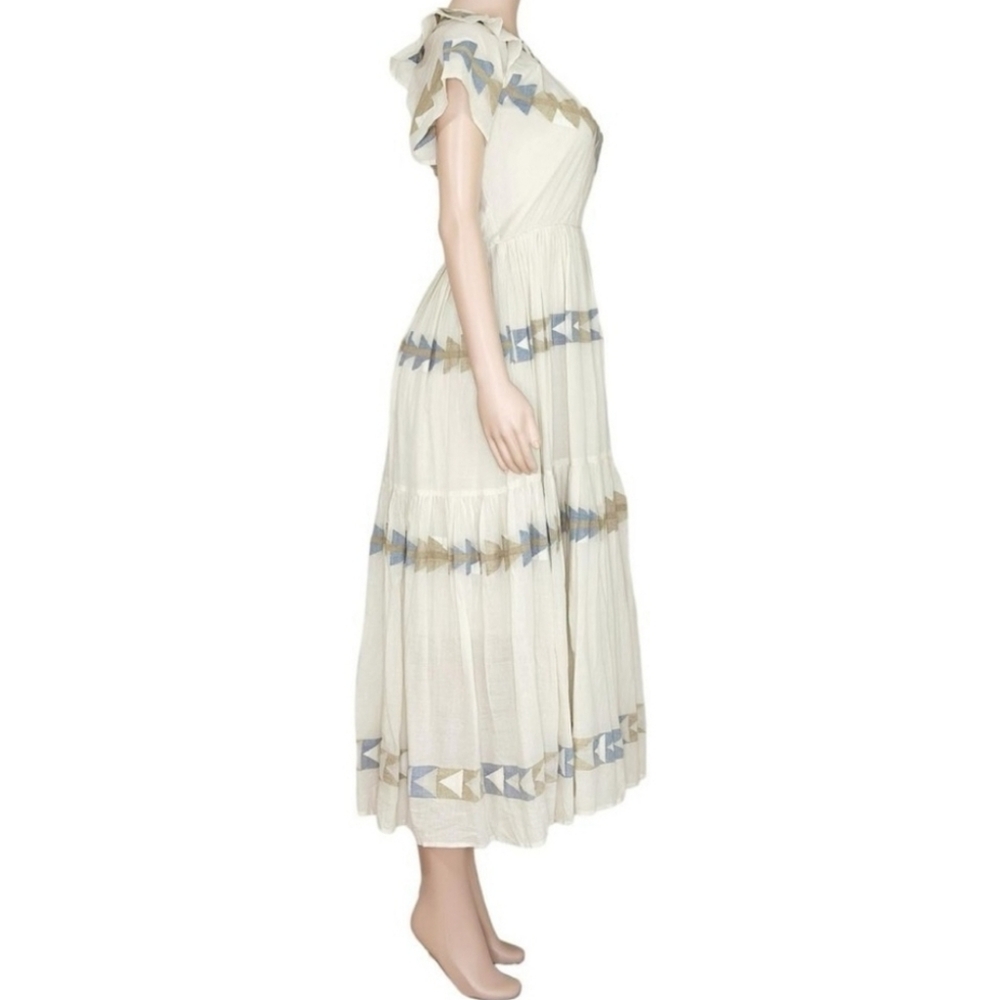 Mirth Paros One Shoulder Maxi Dress in White and Tan Wedding guest Size Large - Picture 3 of 16